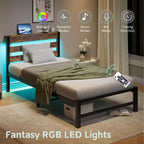 Estructura de cama individual con luces LED RGB y carga USB – No necesita somier