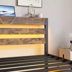 Estructura de cama individual con luces LED RGB y carga USB – No necesita somier