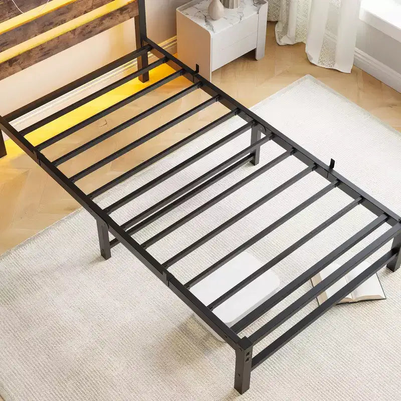 Estructura de cama individual con luces LED RGB y carga USB – No necesita somier