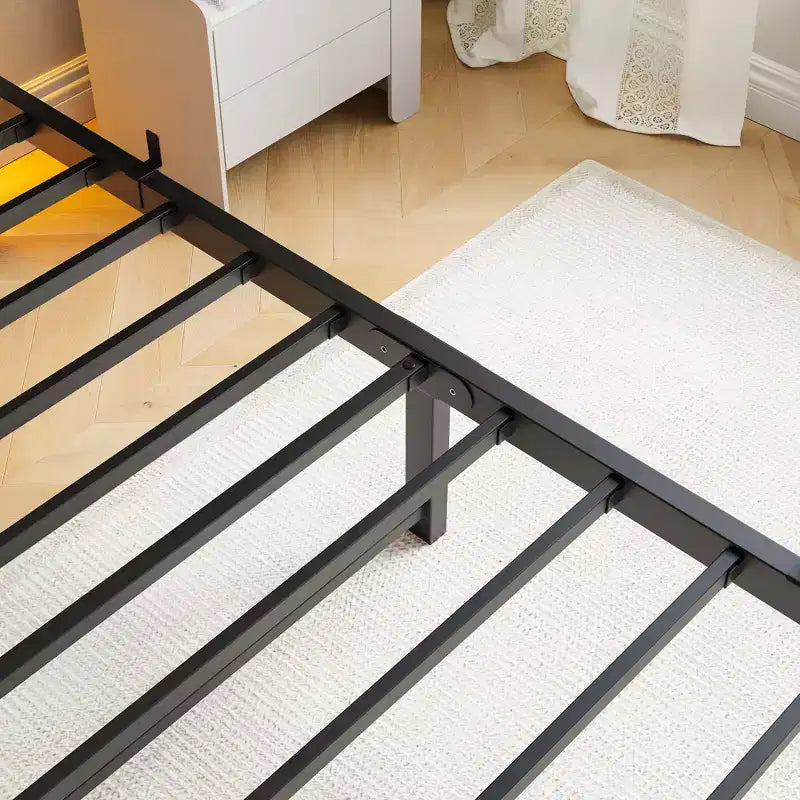 Estructura de cama individual con luces LED RGB y carga USB – No necesita somier