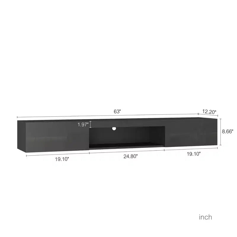TUYOHW Mueble de TV flotante montado en la pared con luces LED para televisores de hasta 65 pulgadas, centro de entretenimiento con espacio de almacenamiento