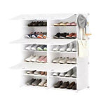 Zapatero de 6 niveles con puerta – apilable, desmontable, a prueba de polvo, MDF