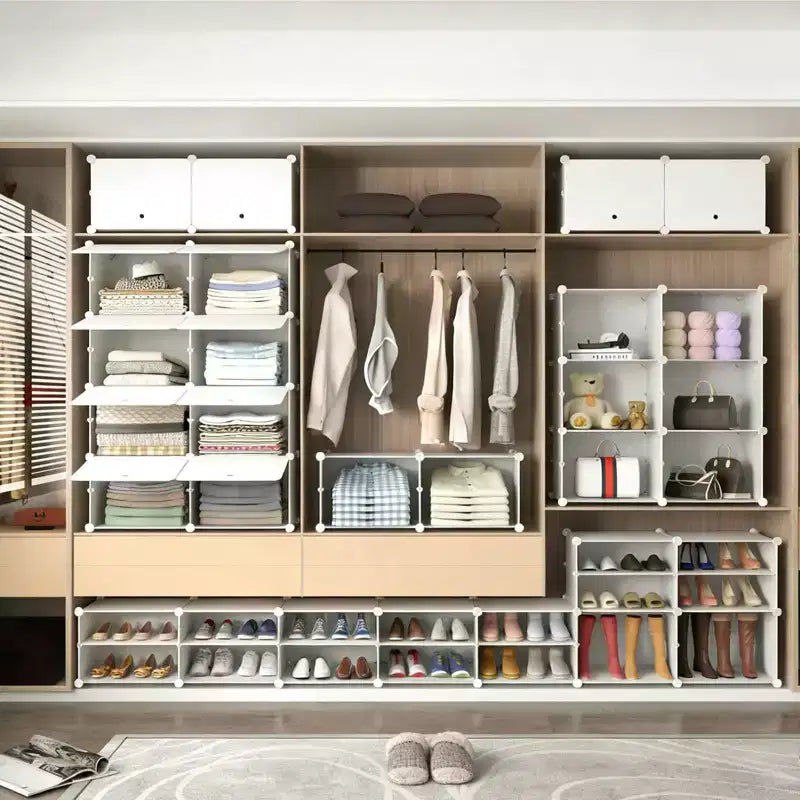Zapatero de 6 niveles con puerta – apilable, desmontable, a prueba de polvo, MDF