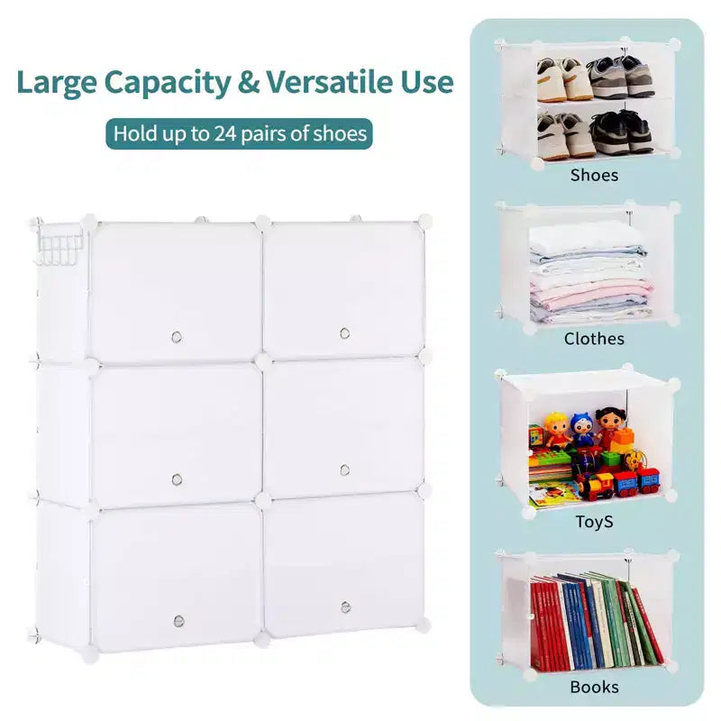 Zapatero de 6 niveles con puerta – apilable, desmontable, a prueba de polvo, MDF