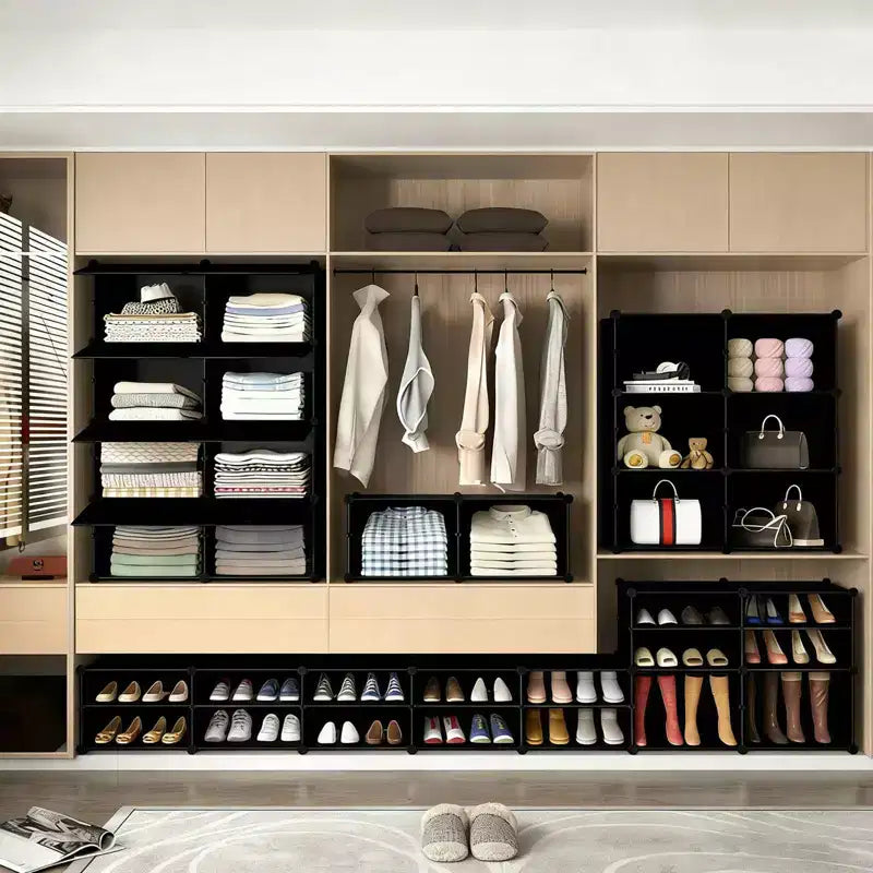 Zapatero de 6 niveles con puerta – apilable, desmontable, a prueba de polvo, MDF