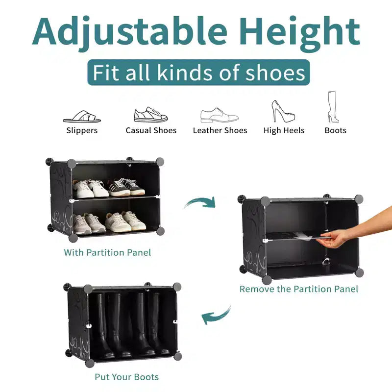 Zapatero de 6 niveles con puerta – apilable, desmontable, a prueba de polvo, MDF