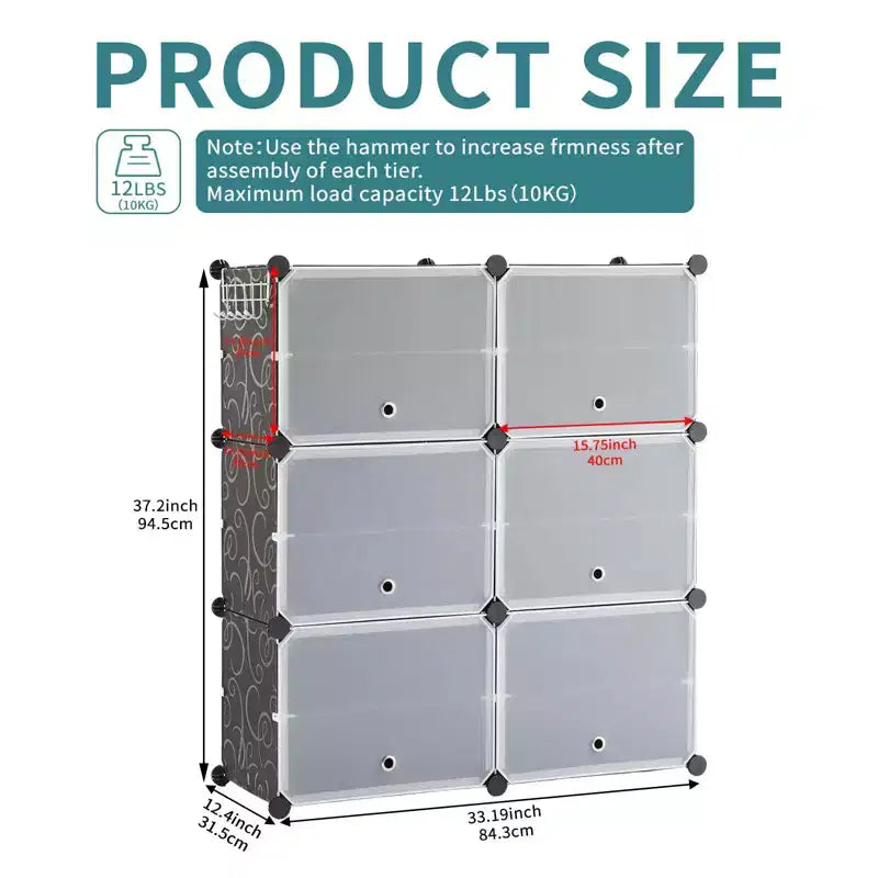 Zapatero de 6 niveles con puerta – apilable, desmontable, a prueba de polvo, MDF