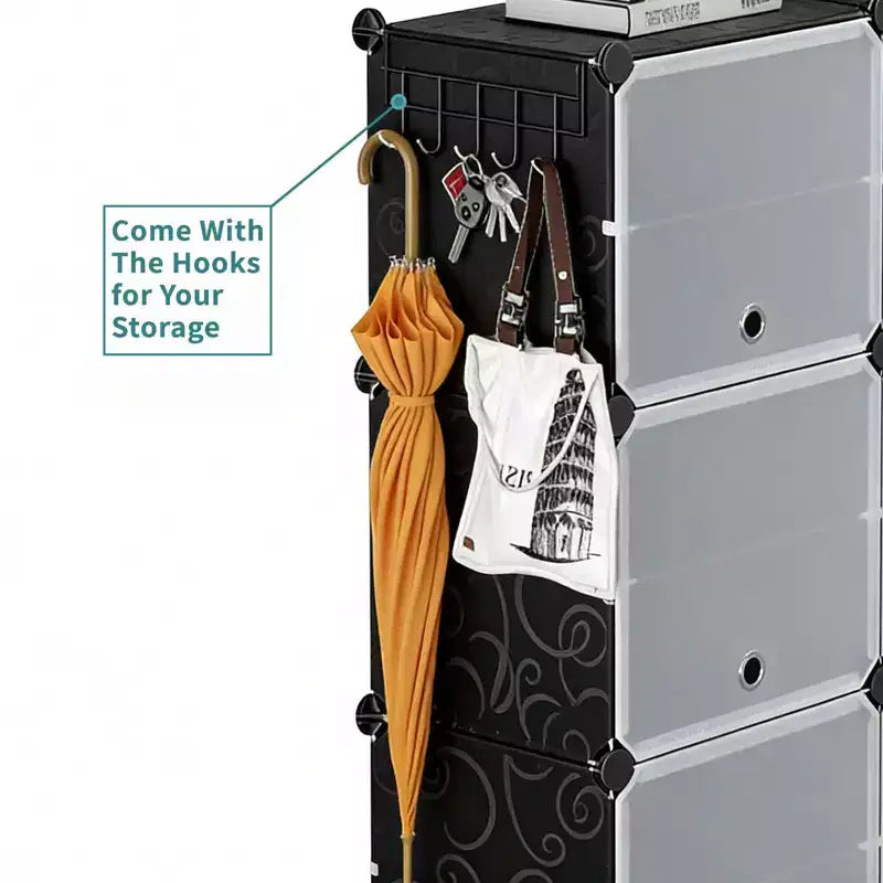 Zapatero de 6 niveles con puerta – apilable, desmontable, a prueba de polvo, MDF