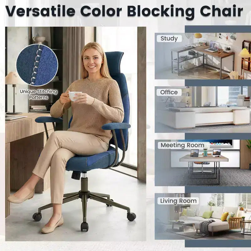 Silla de oficina ergonómica Costway con reposacabezas 2D, respaldo reclinable y ruedas, silla gaming azul/marrón y beige/gris y azul