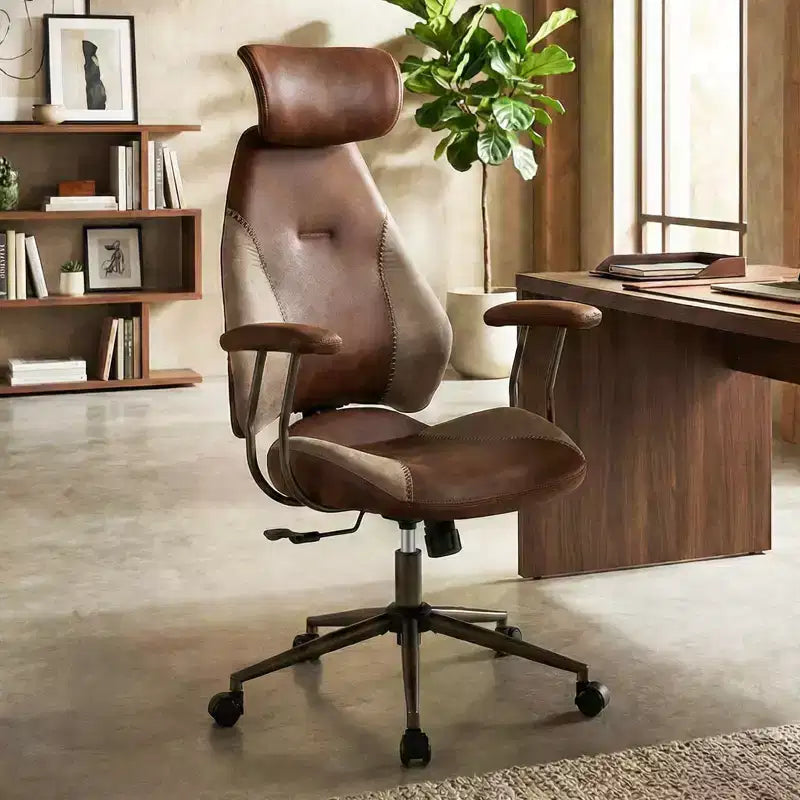 Silla de oficina ergonómica Costway con reposacabezas 2D, respaldo reclinable y ruedas, silla gaming azul/marrón y beige/gris y azul