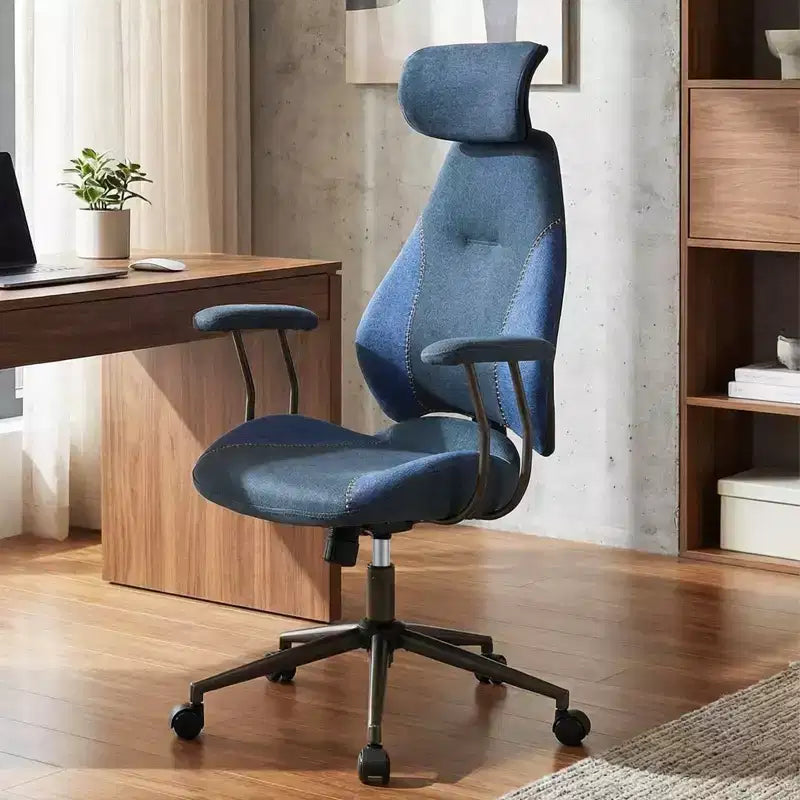 Silla de oficina ergonómica Costway con reposacabezas 2D, respaldo reclinable y ruedas, silla gaming azul/marrón y beige/gris y azul