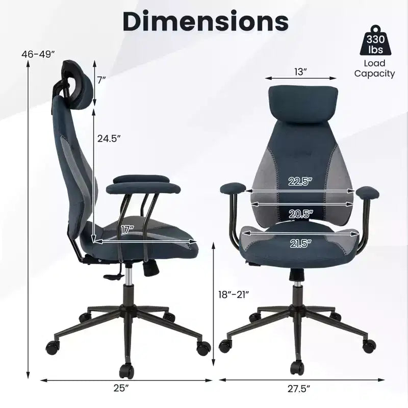 Silla de oficina ergonómica Costway con reposacabezas 2D, respaldo reclinable y ruedas, silla gaming azul/marrón y beige/gris y azul