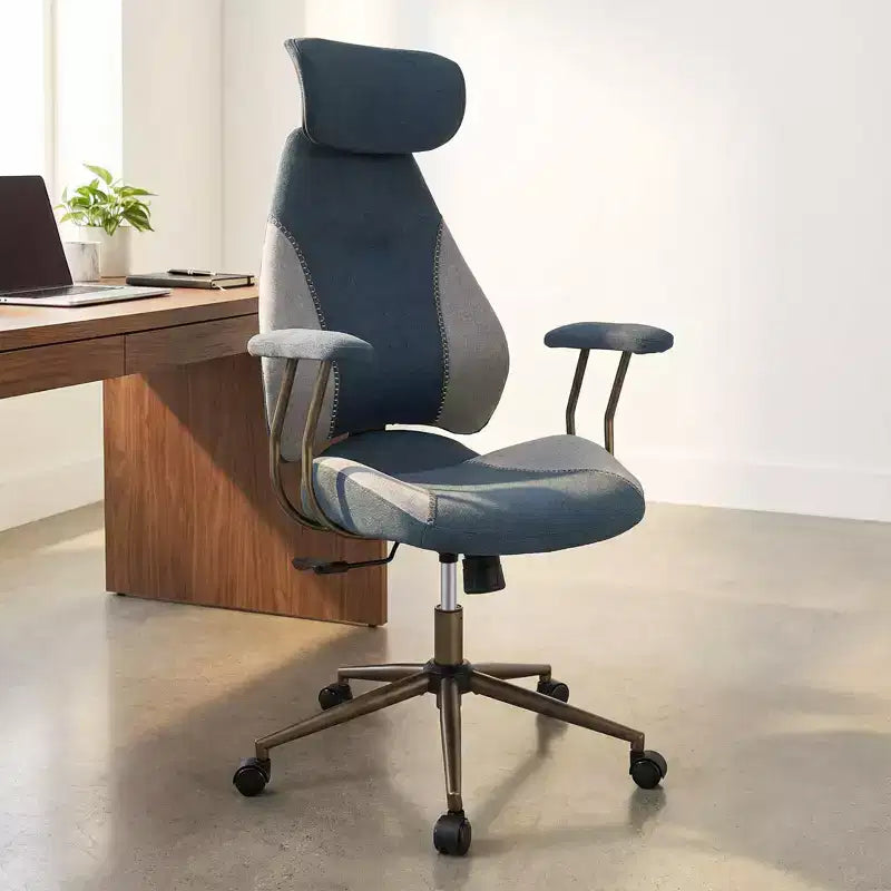 Silla de oficina ergonómica Costway con reposacabezas 2D, respaldo reclinable y ruedas, silla gaming azul/marrón y beige/gris y azul