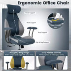 Silla de oficina ergonómica Costway con reposacabezas 2D, respaldo reclinable y ruedas, silla gaming azul/marrón y beige/gris y azul