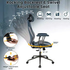Silla de oficina ergonómica Costway con reposacabezas 2D, respaldo reclinable y ruedas, silla gaming azul/marrón y beige/gris y azul