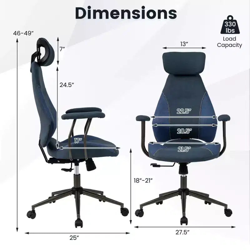 Silla de oficina ergonómica Costway con reposacabezas 2D, respaldo reclinable y ruedas, silla gaming azul/marrón y beige/gris y azul