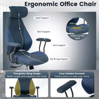Silla de oficina ergonómica Costway con reposacabezas 2D, respaldo reclinable y ruedas, silla gaming azul/marrón y beige/gris y azul