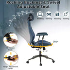 Silla de oficina ergonómica Costway con reposacabezas 2D, respaldo reclinable y ruedas, silla gaming azul/marrón y beige/gris y azul
