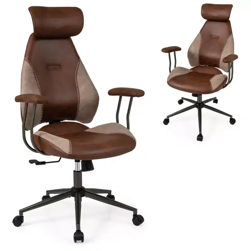 Silla de oficina ergonómica Costway con reposacabezas 2D, respaldo reclinable y ruedas, silla gaming azul/marrón y beige/gris y azul
