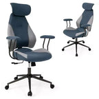 Silla de oficina ergonómica Costway con reposacabezas 2D, respaldo reclinable y ruedas, silla gaming azul/marrón y beige/gris y azul