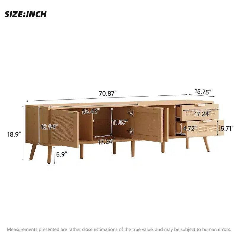 Mueble para TV de 70" con puertas de ratán y 2 cajones – Compatible con TV de 80", gestión de cables