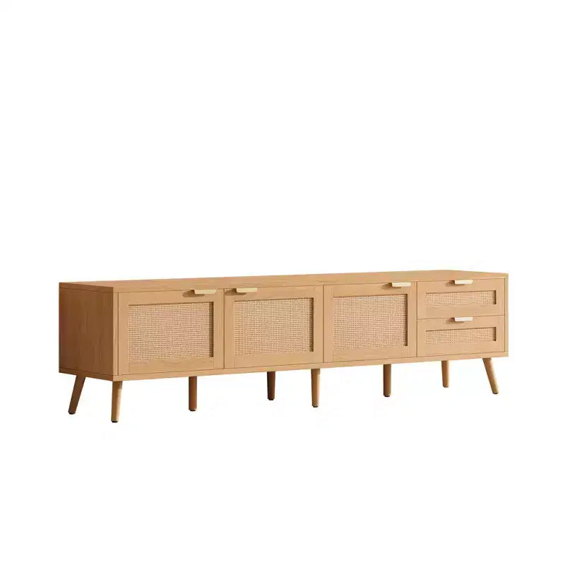Mueble para TV de 70" con puertas de ratán y 2 cajones – Compatible con TV de 80", gestión de cables