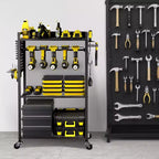 Carrito Organizador de Herramientas Rodante de 4 Niveles – Acero, 68 kg de Capacidad, Soporte para Taladro, Negro