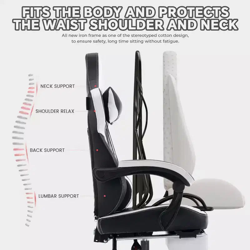 Silla de juego giratoria 360 versátil TUYOHW, sillas de oficina ajustables con ruedas, respaldo reclinable y reposapiés, sillas ergonómicas para videojuegos, máx. 136 kg