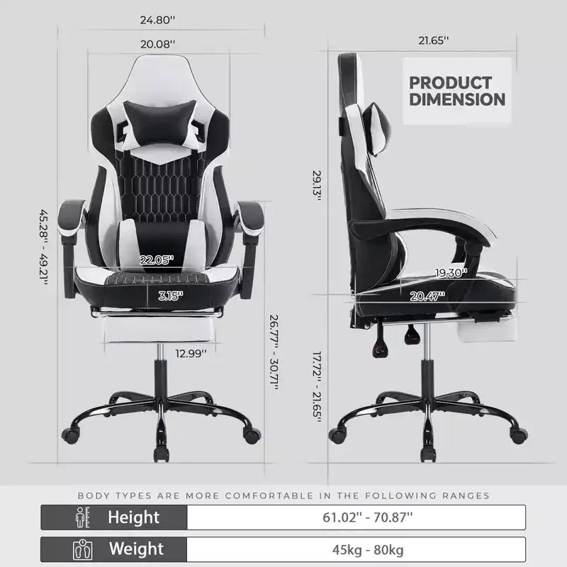 Silla de juego giratoria 360 versátil TUYOHW, sillas de oficina ajustables con ruedas, respaldo reclinable y reposapiés, sillas ergonómicas para videojuegos, máx. 136 kg