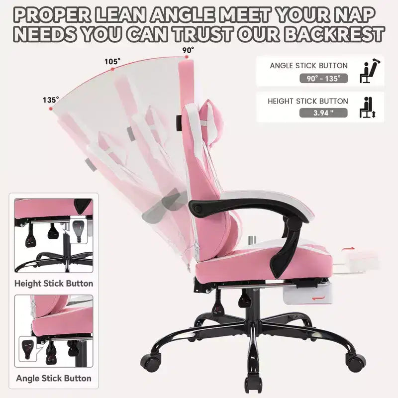 Silla de juego giratoria 360 versátil TUYOHW, sillas de oficina ajustables con ruedas, respaldo reclinable y reposapiés, sillas ergonómicas para videojuegos, máx. 136 kg