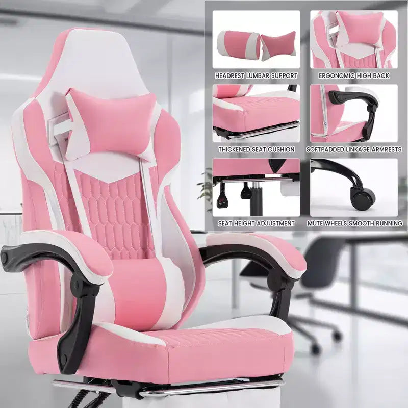 Silla de juego giratoria 360 versátil TUYOHW, sillas de oficina ajustables con ruedas, respaldo reclinable y reposapiés, sillas ergonómicas para videojuegos, máx. 136 kg