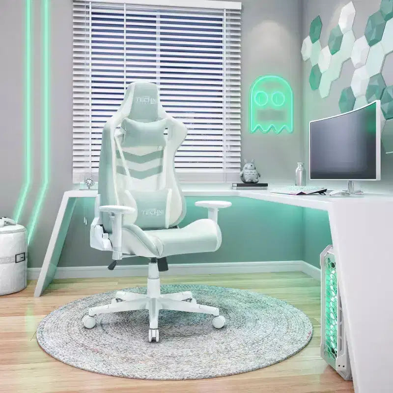 TUYOHW Silla giratoria para juegos de 136 kg con altura ajustable, cojín lumbar y para la cabeza, ruedas, sillas ergonómicas para oficina y videojuegos para oficina y hogar