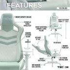 TUYOHW Silla giratoria para juegos de 136 kg con altura ajustable, cojín lumbar y para la cabeza, ruedas, sillas ergonómicas para oficina y videojuegos para oficina y hogar