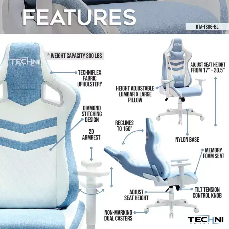 TUYOHW Silla giratoria para juegos de 136 kg con altura ajustable, cojín lumbar y para la cabeza, ruedas, sillas ergonómicas para oficina y videojuegos para oficina y hogar