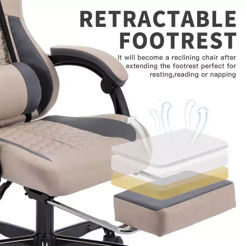Silla giratoria de oficina y juegos TUYOHW con ruedas, respaldo reclinable, altura del asiento y reposapiés ajustables, sillas ergonómicas para videojuegos, 300 lbs máx.