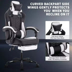 Silla giratoria de oficina y juegos TUYOHW con ruedas, respaldo reclinable, altura del asiento y reposapiés ajustables, sillas ergonómicas para videojuegos, 300 lbs máx.