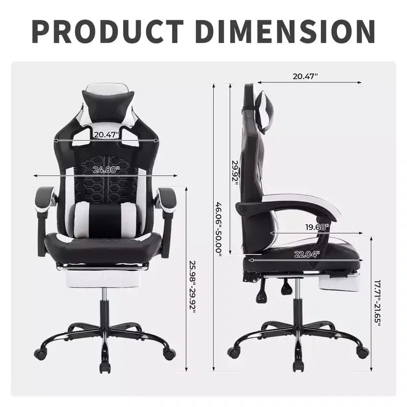 Silla giratoria de oficina y juegos TUYOHW con ruedas, respaldo reclinable, altura del asiento y reposapiés ajustables, sillas ergonómicas para videojuegos, 300 lbs máx.