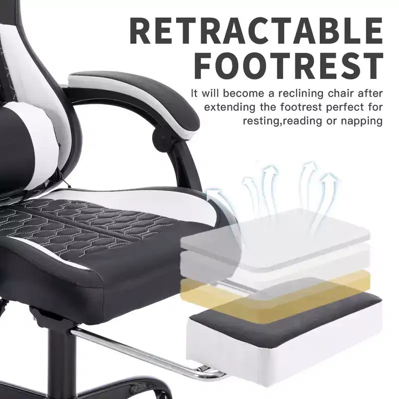 Silla giratoria de oficina y juegos TUYOHW con ruedas, respaldo reclinable, altura del asiento y reposapiés ajustables, sillas ergonómicas para videojuegos, 300 lbs máx.