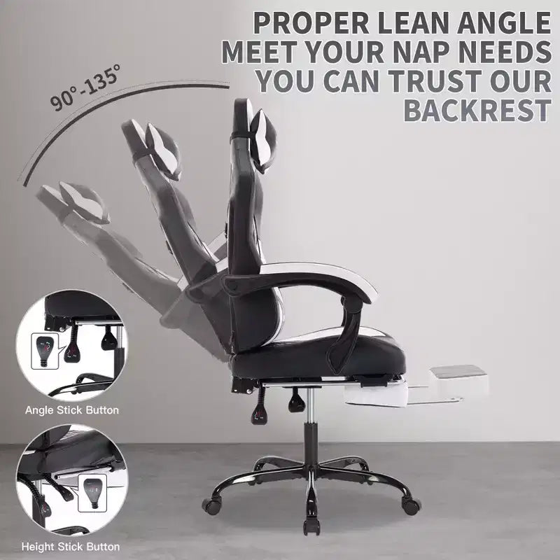 Silla giratoria de oficina y juegos TUYOHW con ruedas, respaldo reclinable, altura del asiento y reposapiés ajustables, sillas ergonómicas para videojuegos, 300 lbs máx.