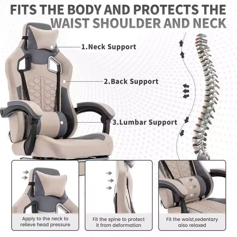 Silla giratoria de oficina y juegos TUYOHW con ruedas, respaldo reclinable, altura del asiento y reposapiés ajustables, sillas ergonómicas para videojuegos, 300 lbs máx.