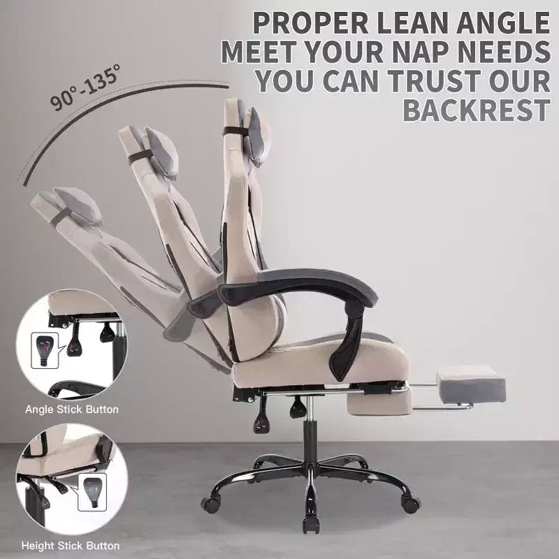 Silla giratoria de oficina y juegos TUYOHW con ruedas, respaldo reclinable, altura del asiento y reposapiés ajustables, sillas ergonómicas para videojuegos, 300 lbs máx.