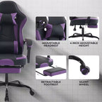 TUYOHW Silla giratoria de 360° para videojuegos, silla de oficina con ruedas, respaldo reclinable, altura del asiento y reposapiés ajustables, sillas ergonómicas para videojuegos, 300 libras máx.