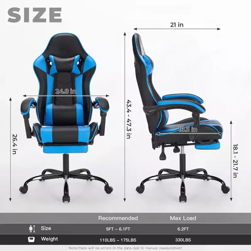 TUYOHW Silla giratoria de 360° para videojuegos, silla de oficina con ruedas, respaldo reclinable, altura del asiento y reposapiés ajustables, sillas ergonómicas para videojuegos, 300 libras máx.