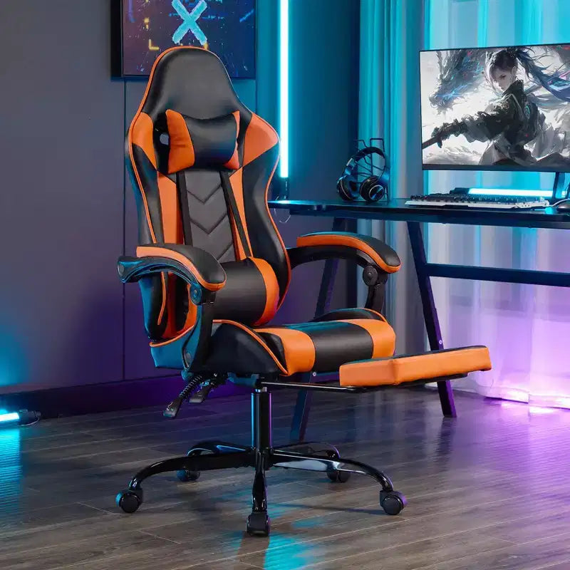 TUYOHW Silla giratoria de 360° para videojuegos, silla de oficina con ruedas, respaldo reclinable, altura del asiento y reposapiés ajustables, sillas ergonómicas para videojuegos, 300 libras máx.