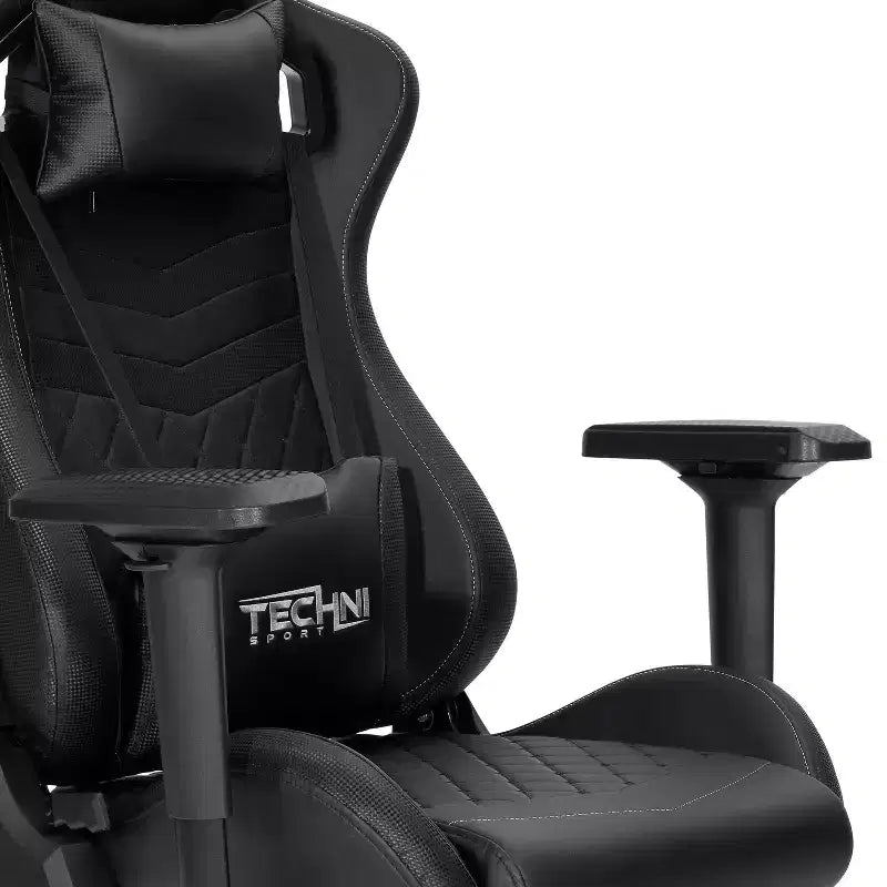 TUYOHW Silla ergonómica ajustable para juegos, silla de oficina giratoria 360° con almohada para cabeza y lumbar, silla reclinable 90-150 para oficina y hogar, 136 kg máx., negra