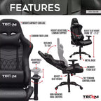 Silla de juego ergonómica ajustable TUYOHW, sillas de oficina giratorias 360° con reposacabezas y almohada lumbar, silla reclinable 90-150 para oficina y hogar, 136 kg máx., negro