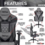 Silla de oficina giratoria ergonómica TUYOHW XL para videojuegos con almohada para la cabeza y la zona lumbar, silla reclinable de 90-150 para oficina y hogar, capacidad máxima de 158 kg, gris