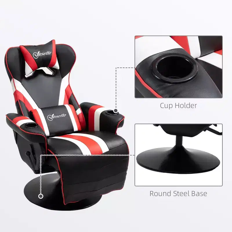 TUYOHW 90-130 Silla reclinable para juegos con base giratoria y portavasos, sillas de oficina giratorias 360° para videojuegos con almohada para cabeza y lumbares, reposapiés