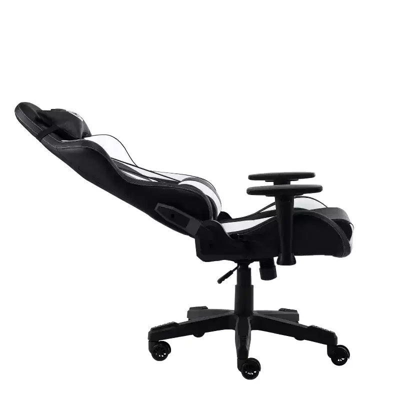 Silla de gaming ergonómica ajustable TUYOHW, silla de oficina giratoria 360° con almohadas para cabeza y lumbares, silla reclinable 90-150 para oficina y hogar, 113 kg máx., blanca