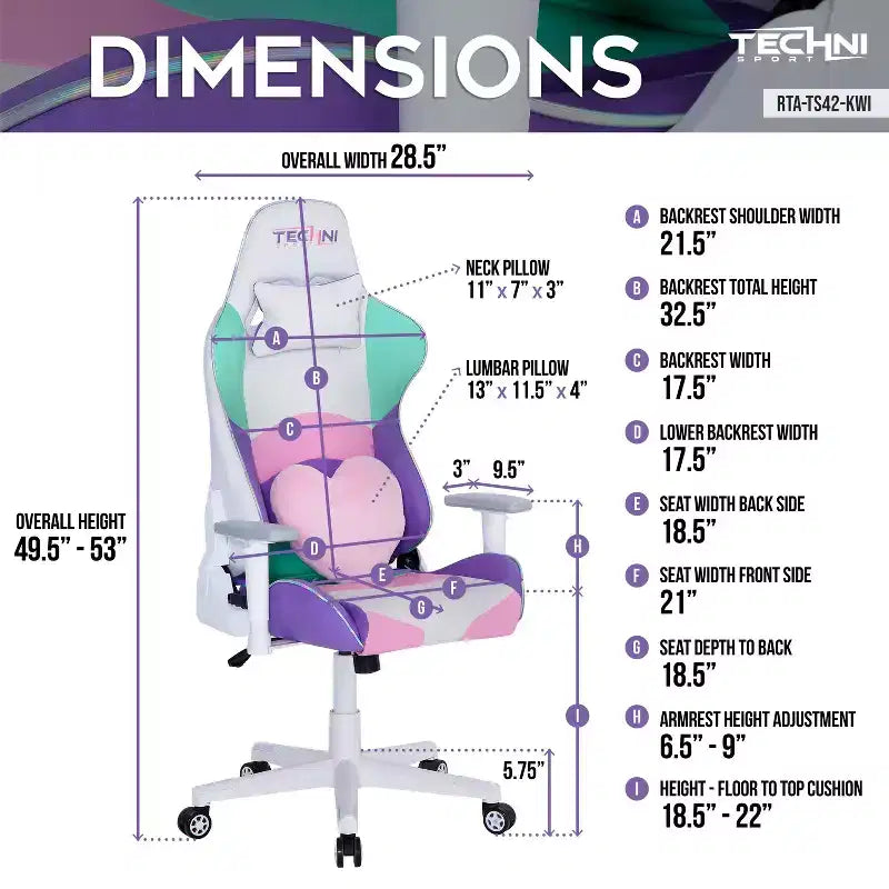 Sillas de juego Kawaii para PC TUYOHW con altura ajustable, almohada lumbar para cabeza y corazón, silla giratoria 360° para hogar y oficina, 113 kg máx., rosa/verde/morado/blanco